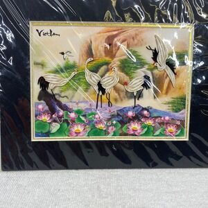 Yenluong Quilling Wall Hanging Vietnam Paper Filigree Crane Lotus Art 9.5x7.5